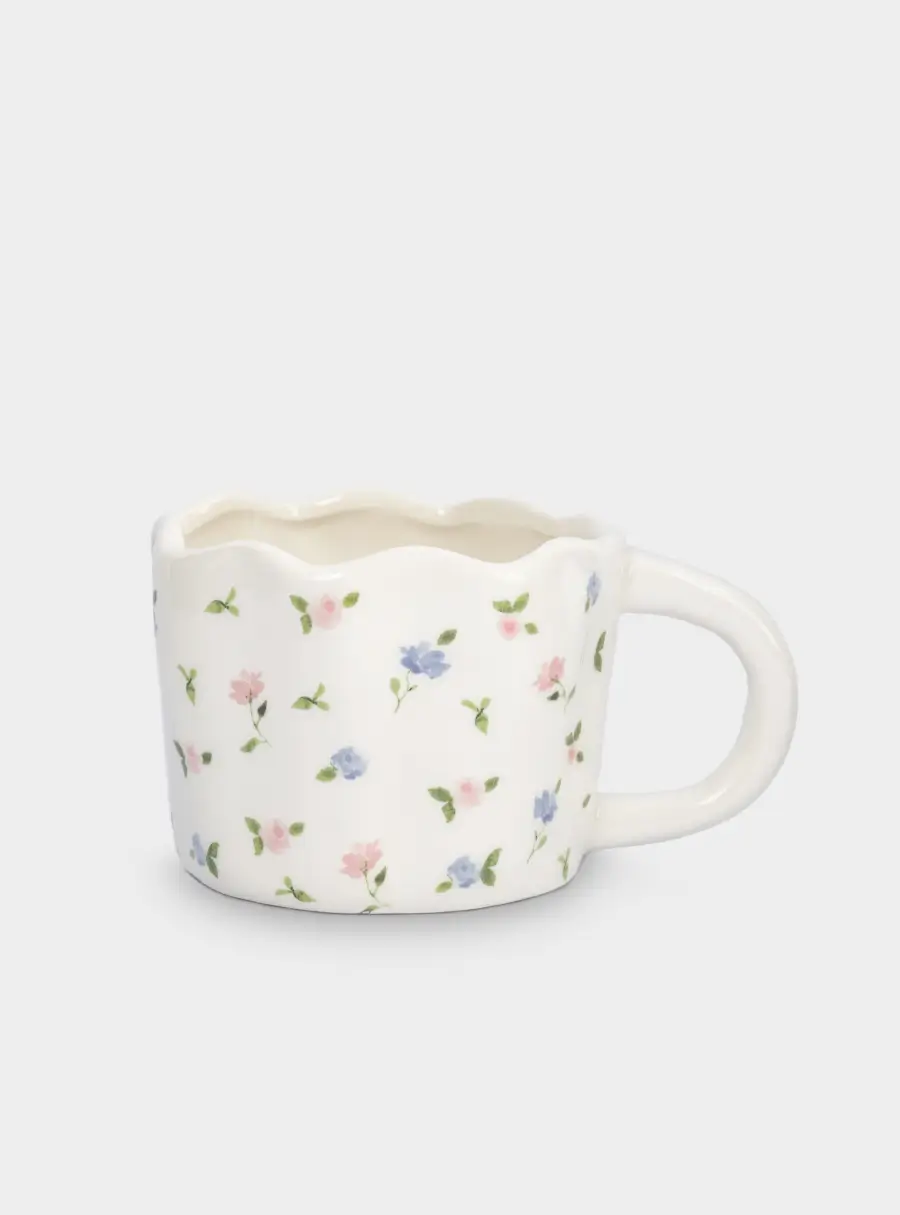Кружка, 460 мл, керамика, молочная, Нежные цветы, Mint flowers 1