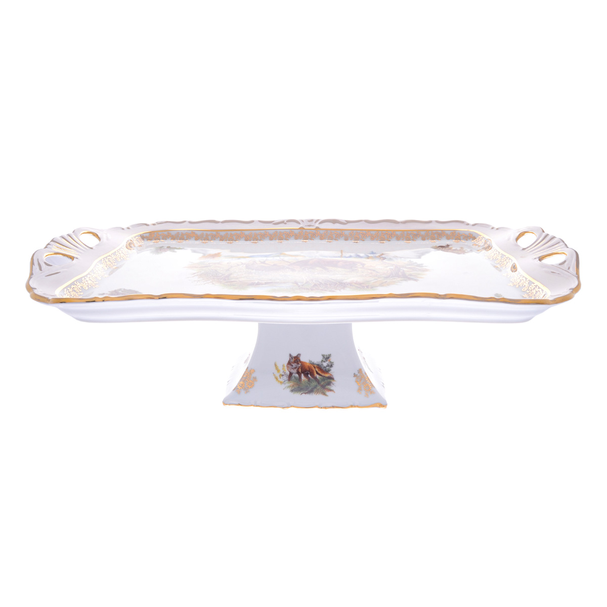 Блюдо квадратное на ножке Queen's Crown Aristokrat Охота бежевая 45*25см 1