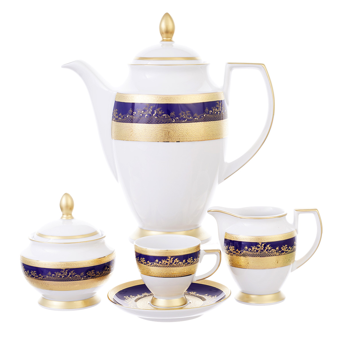 Кофейный сервиз Falkenporzellan Constanza Cobalt Gold 6 персон 17 предметов 1