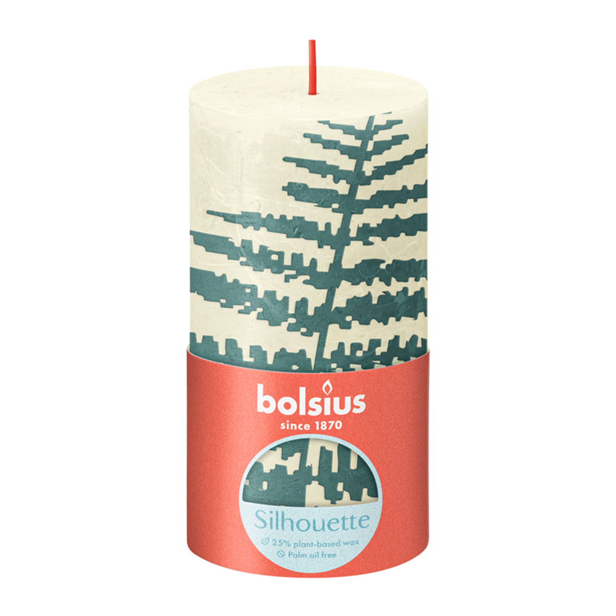 Свеча рустик с принтом Bolsius Silhouette 130/68 жемчужина + папоротник - время горения 60 часов 1