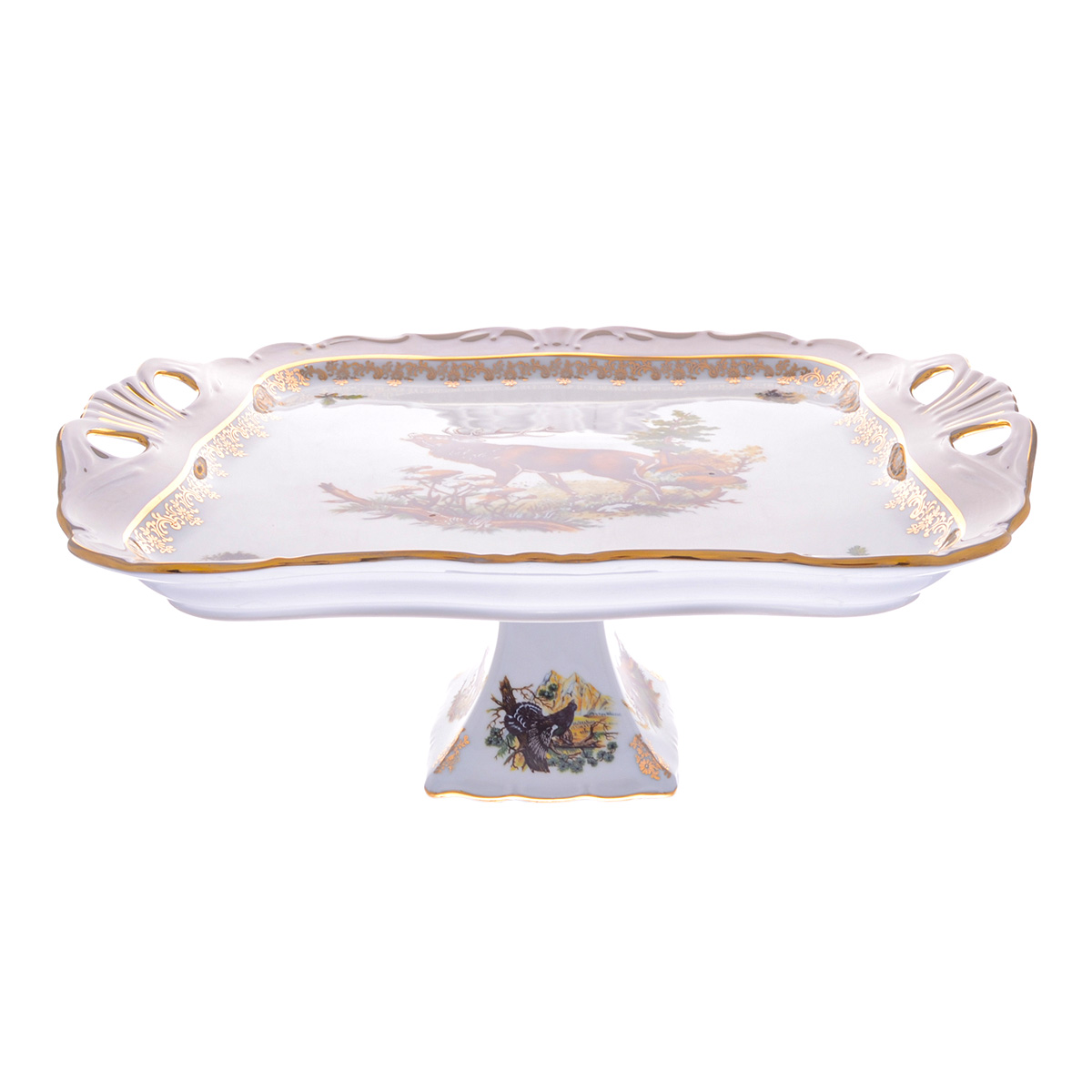 Блюдо квадратное на ножке Queen's Crown Aristokrat Охота бежевая 34*29см 1